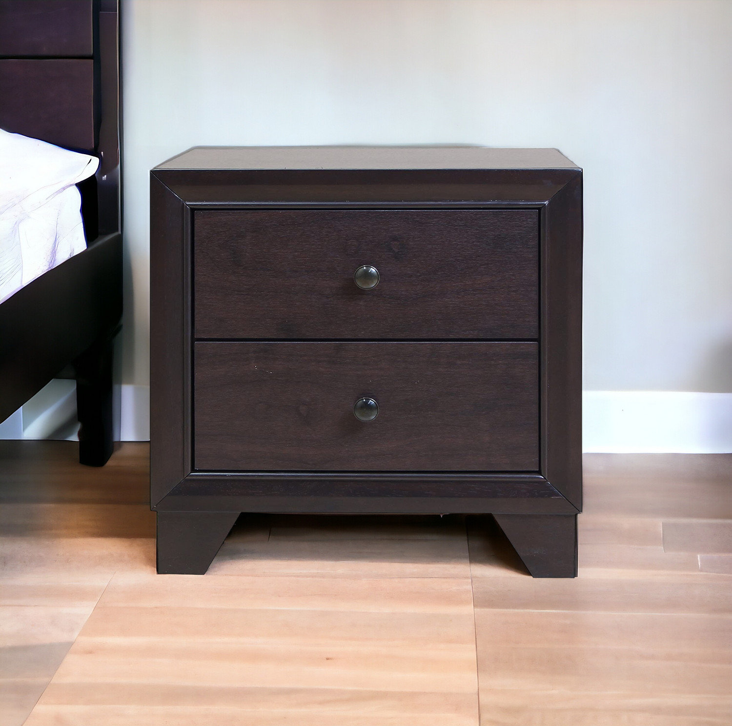 Charlton Home® Mariella 22" Espresso Two Drawers Solid Wood Nightstand ...